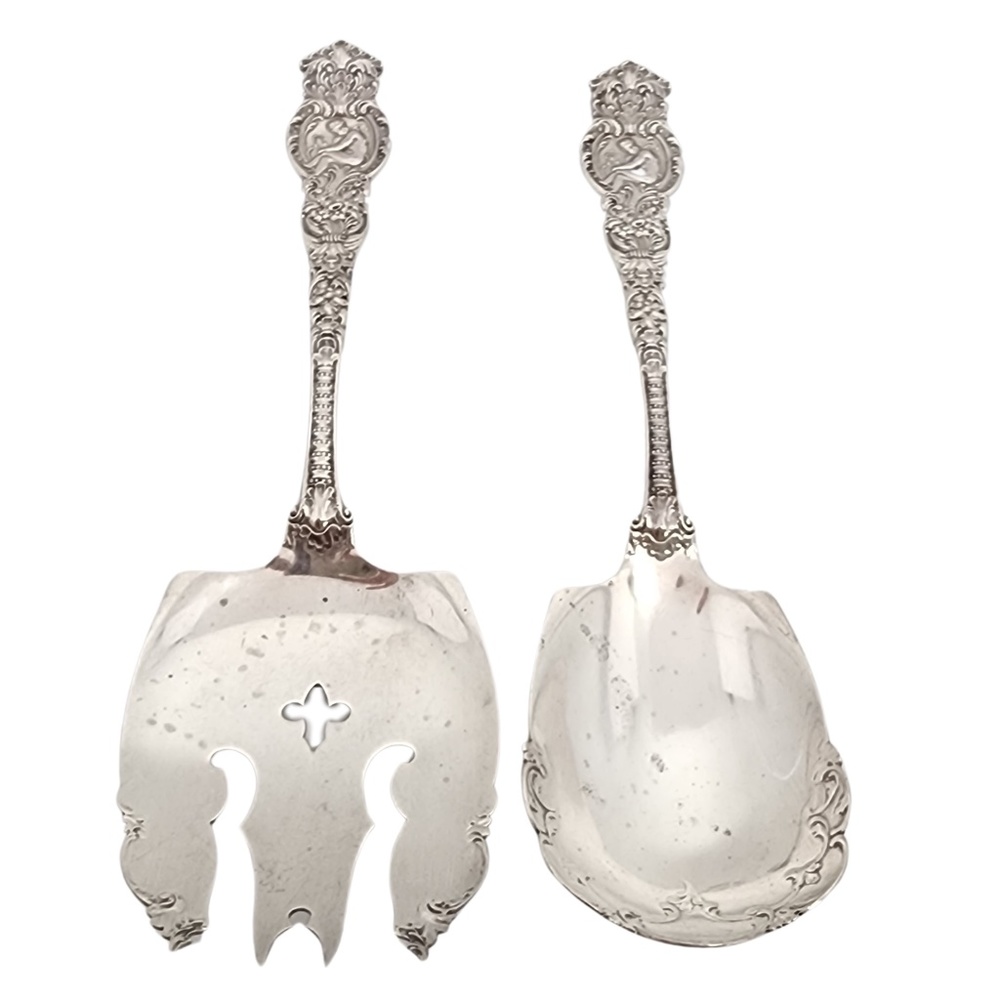 Wendall Mfg Co Ariel Sterling Silver Serving Spoon and Fork Set w/mono #15601